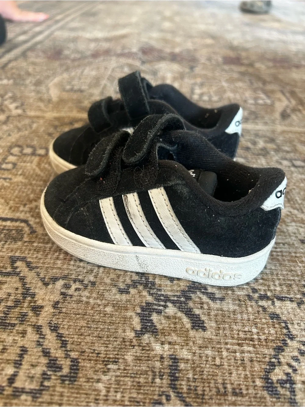 adidas Black Kids Suede Sneakers with White Stripes